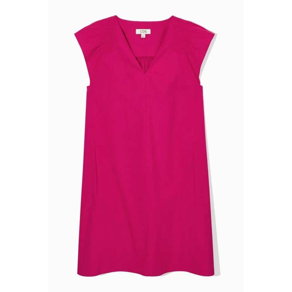 COS Fuchsia Smocked Yoke Cap Sleeve A-Line Dress US 12